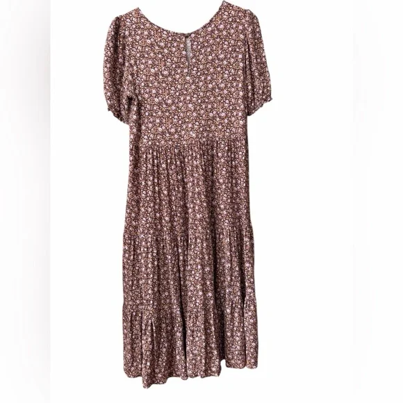 Aerie Garden Party Midi Dress Floral Relic Size M Puff Sleeve Tiered Cottagecore - Picture 4 of 12